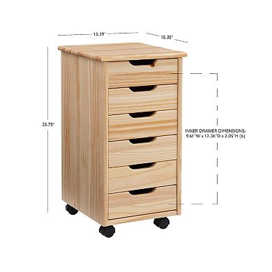 Linon Cary 6-Drawer Rolling Storage Cart