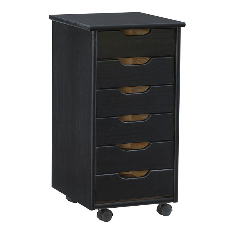 Linon Cary 6-Drawer Rolling Storage Cart, Black
