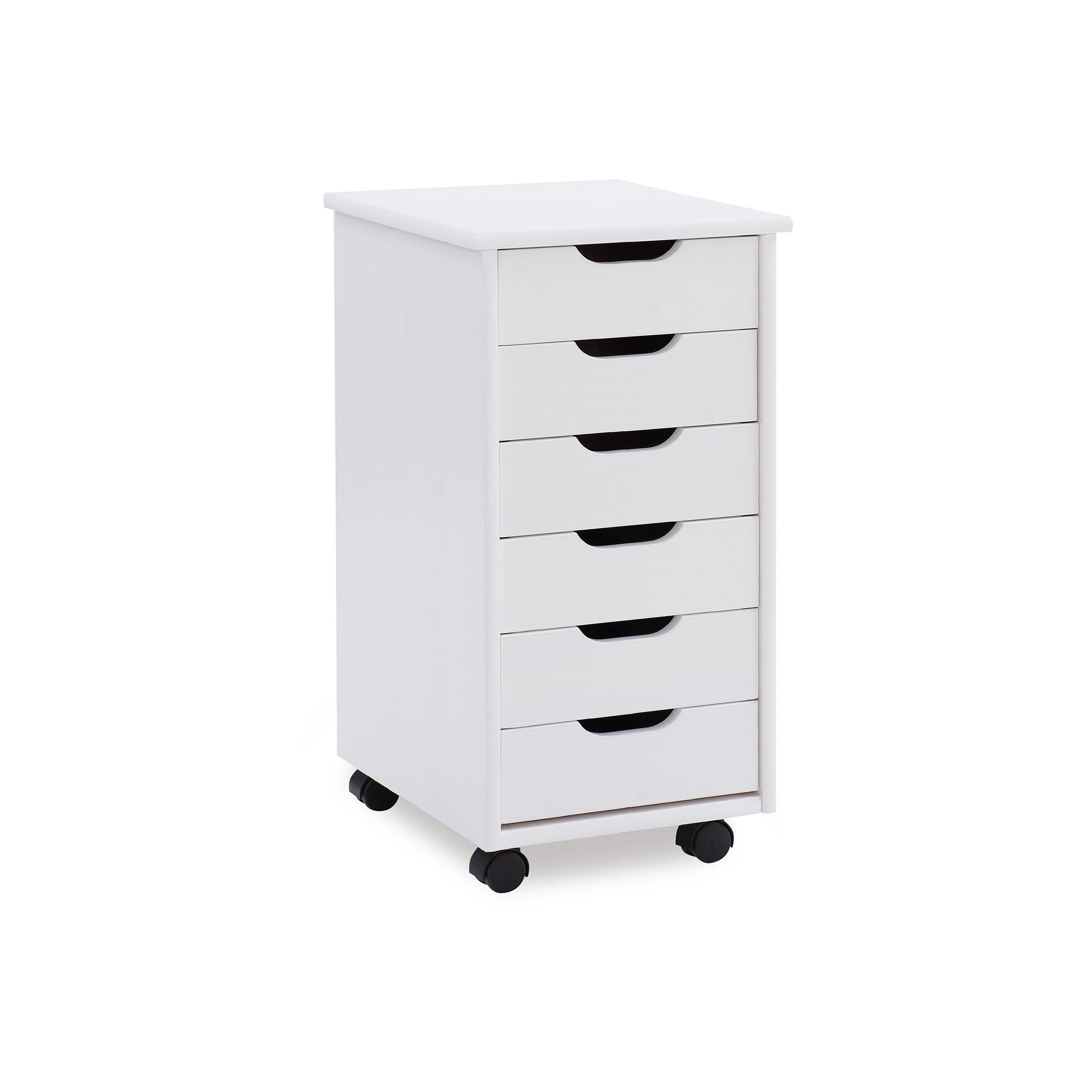 Linon Cary 6-Drawer Rolling Storage Cart, White Wash
