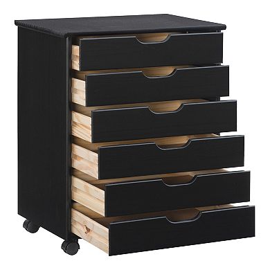 Linon Cary Wide 6-Drawer Rolling Storage Cart