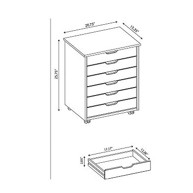 Linon Cary Wide 6-Drawer Rolling Storage Cart