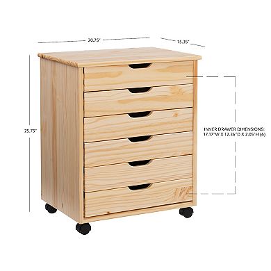 Linon Cary Wide 6-Drawer Rolling Storage Cart