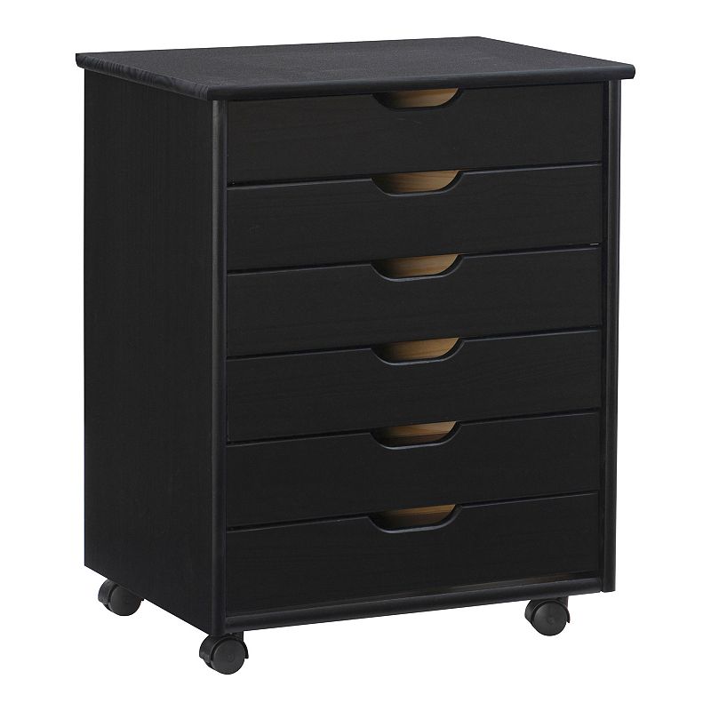 Linon Cary Wide 6-Drawer Rolling Storage Cart, Black