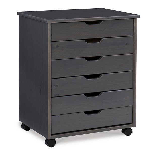 Linon Cary Black Six Drawer Wide Rolling Storage Cart Black