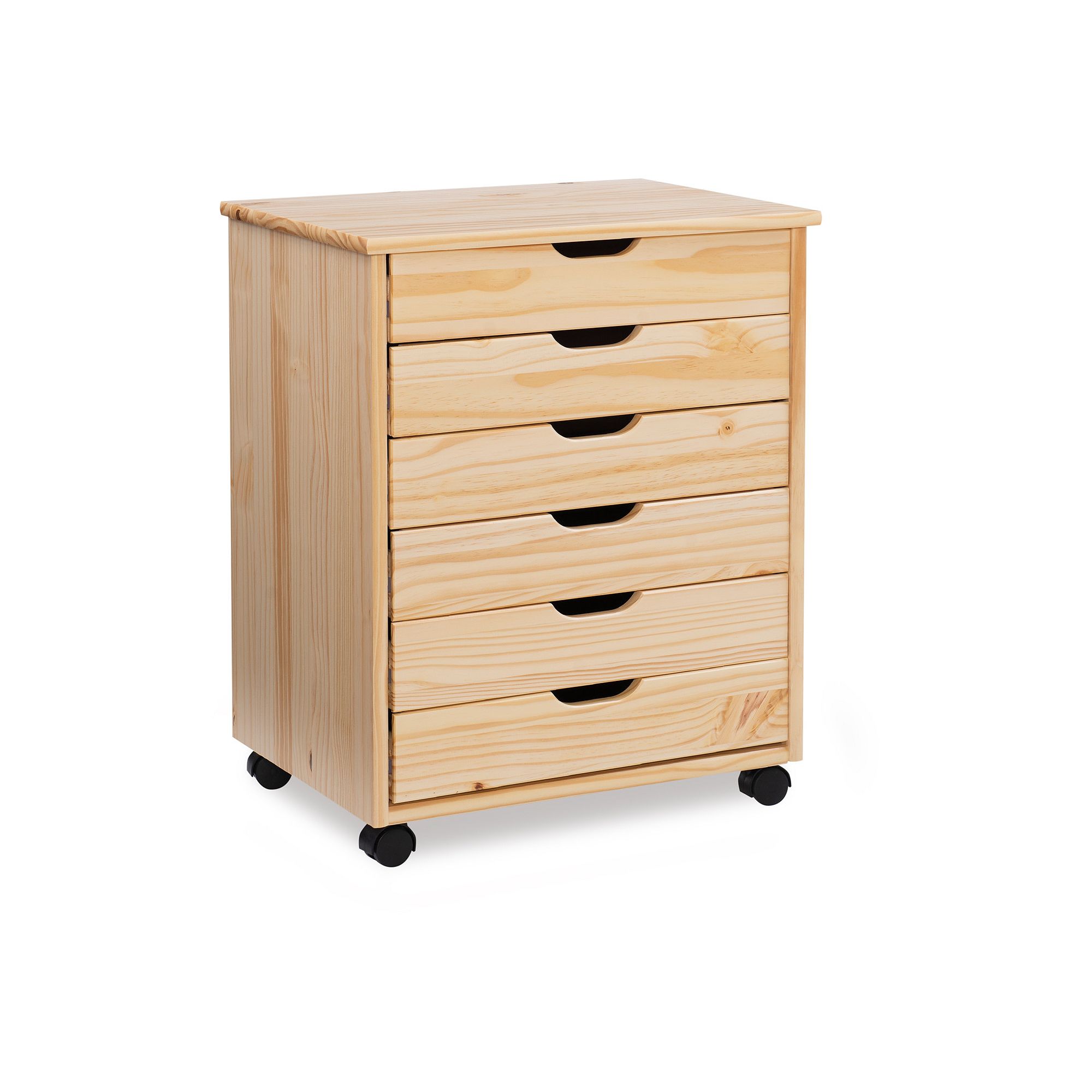 Linon Cary Wide 6-Drawer Rolling Storage Cart, Natural
