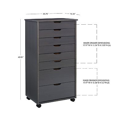 Linon Cary 8-Drawer Rolling Storage Cart