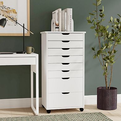 Linon Cary 8-Drawer Rolling Storage Cart