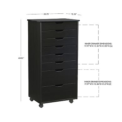 Linon Cary 8-Drawer Rolling Storage Cart