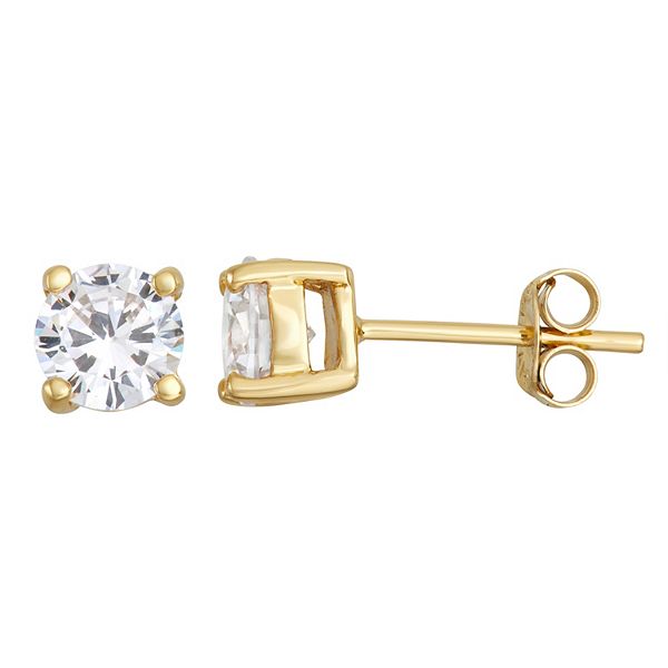 Primavera 24k Gold Over Silver Cubic Zirconia Stud Earrings