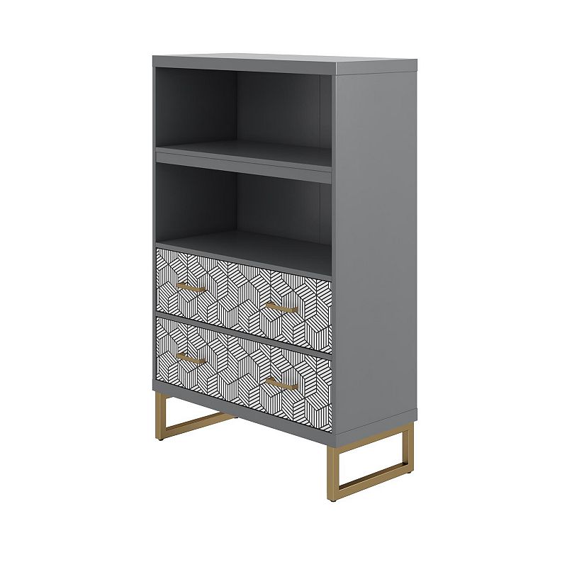 CosmoLiving Scarlett Geometric 2-Shelf Bookcase, Grey