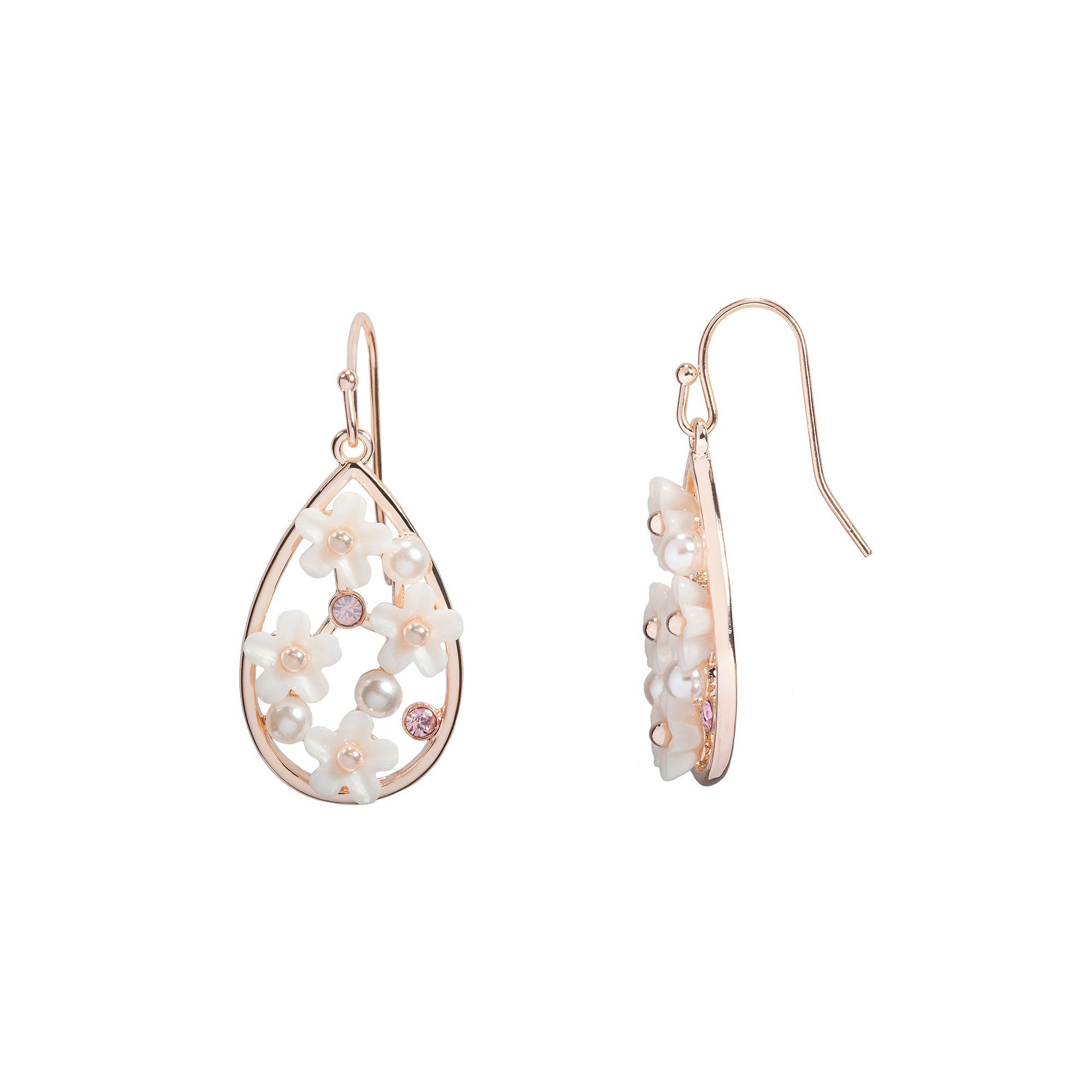 LC Lauren Conrad Floral Frame Teardrop Nickel Free Drop Earrings, Womens, 