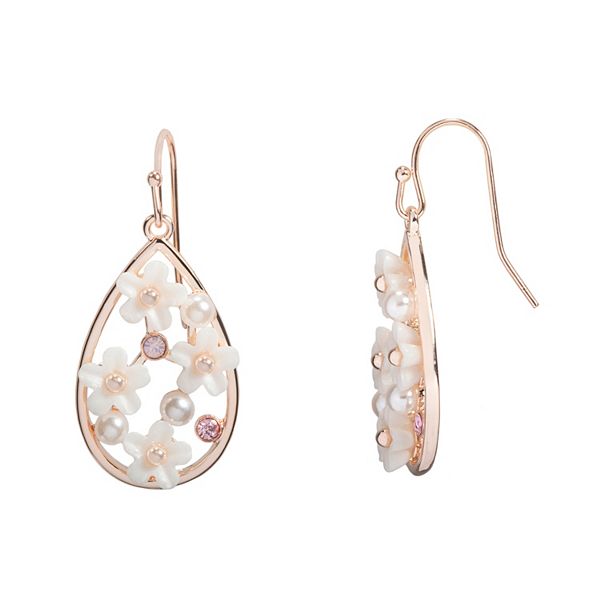 LC Lauren Conrad Floral Frame Teardrop Nickel Free Drop Earrings - White