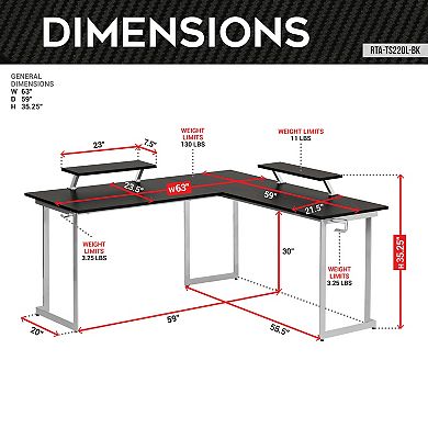 Techni Sport Warrior L-Shaped Gaming Desk