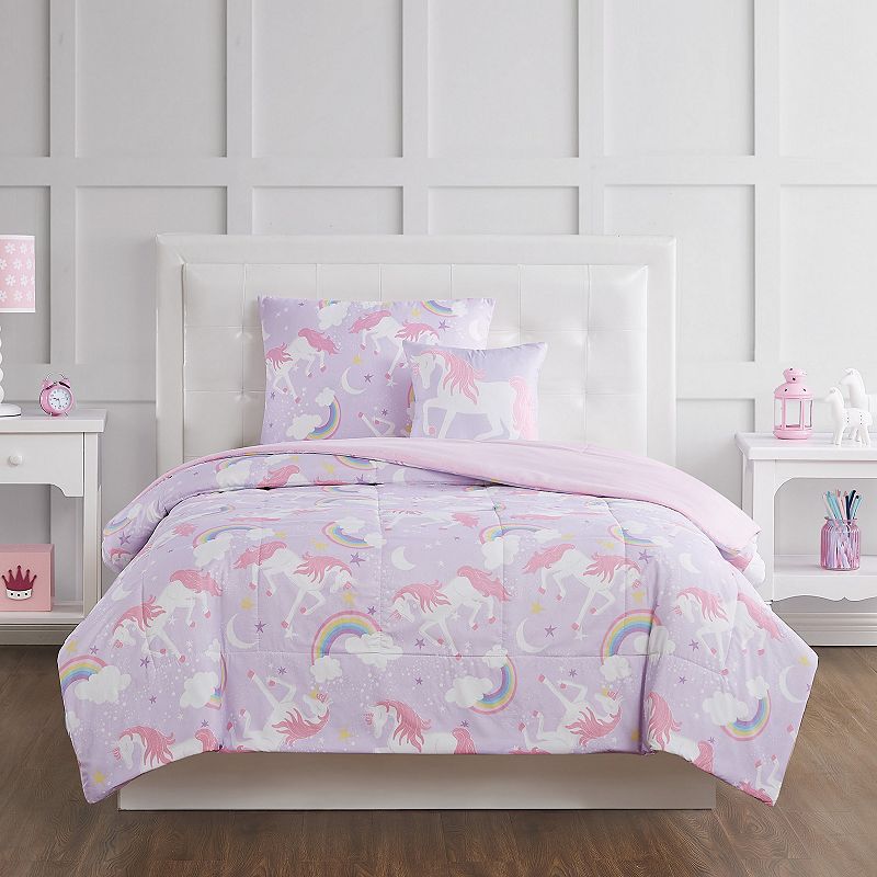 My World Kids Rainbow Unicorn Comforter Set, Purple, Twin
