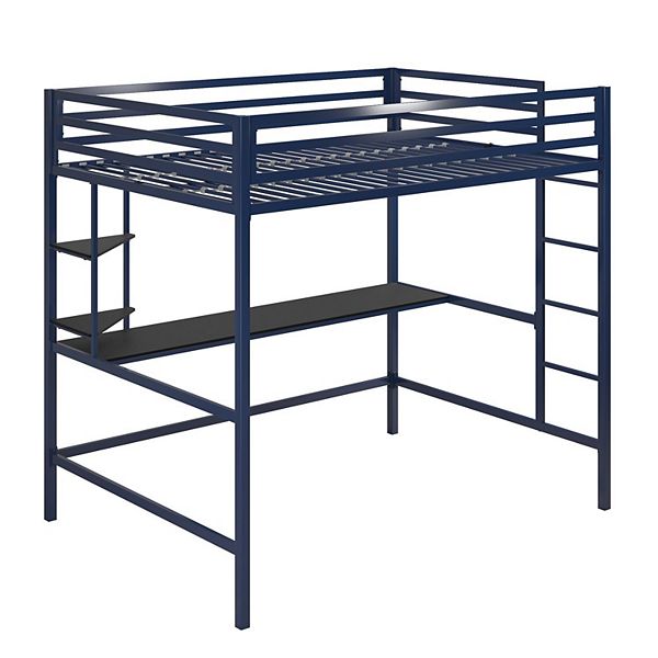 Twin Maxwell Kids' Metal Loft Bed with Desk & Shelves Blue/Black - Novogratz