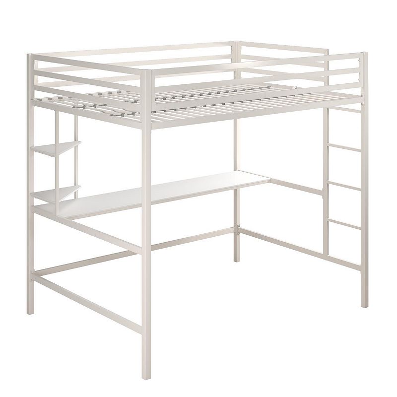 Novogratz Maxwell Loft Bed & Desk, White, Full