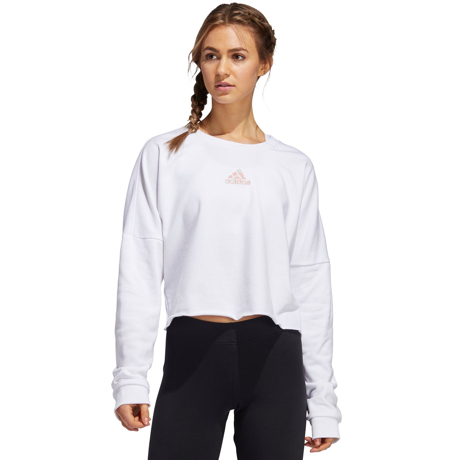 adidas embossed logo womens crop sweatshirt