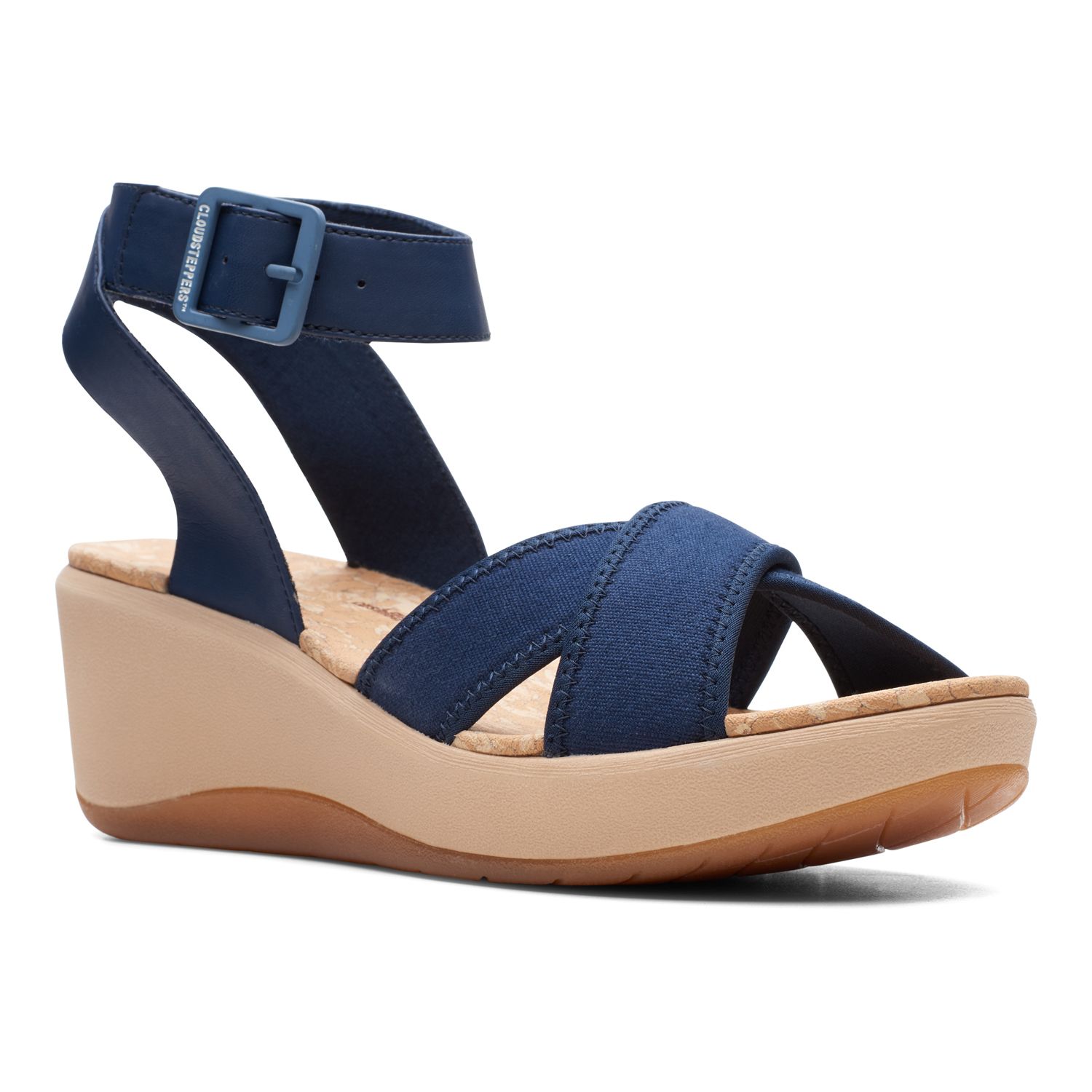 clarks blue wedges