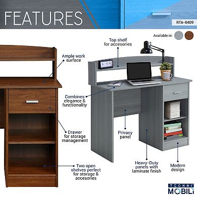 Techni Mobili Modern Office Desk with Hutch