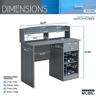 Techni Mobili Modern Office Desk with Hutch