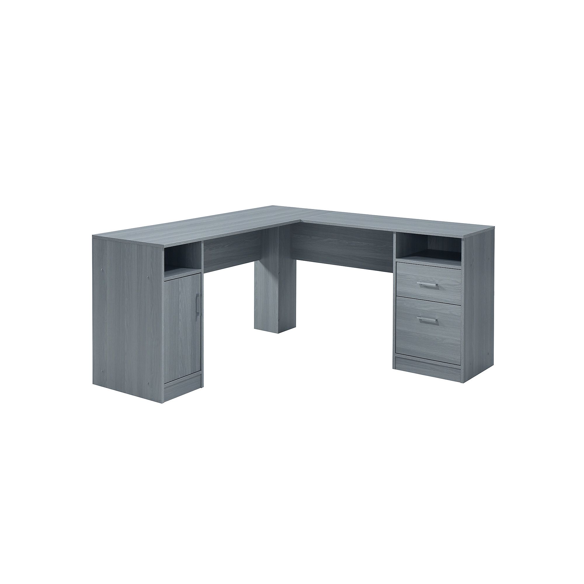Techni Mobili Functional L-Shape Desk with Storage, Gray
