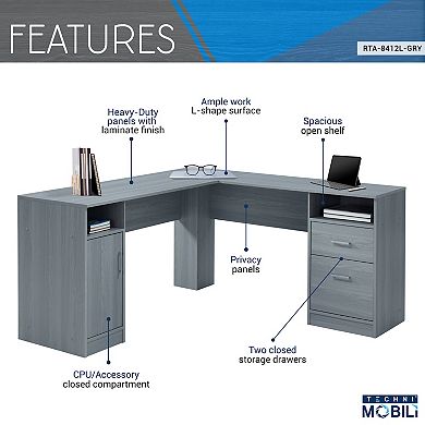 Techni Mobili Functional L-Shape Desk with Storage