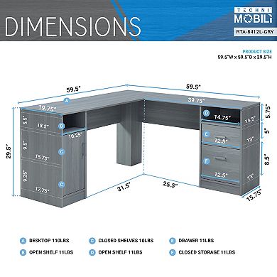 Techni Mobili Functional L-Shape Desk with Storage