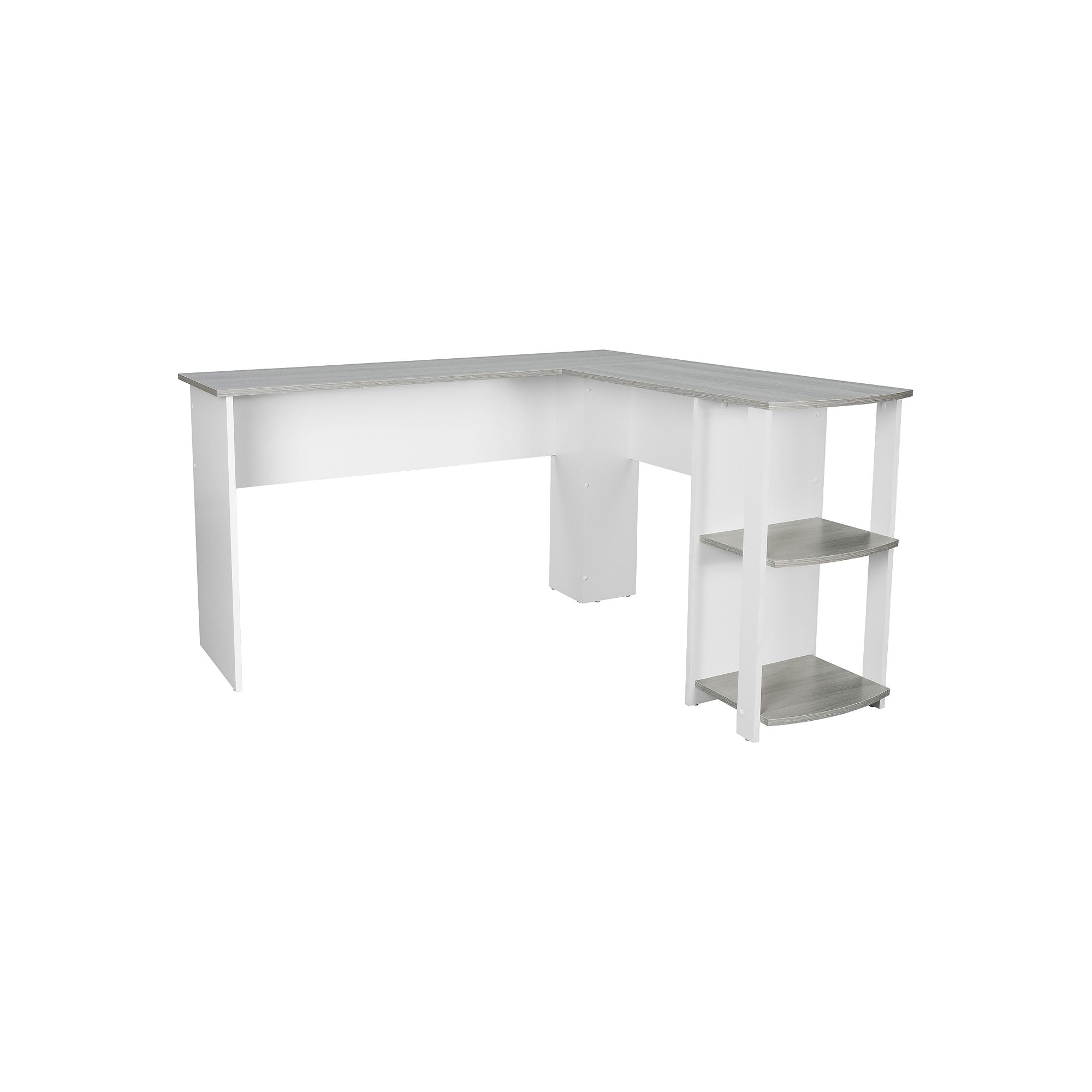 Techni Mobili Modern L-Shaped Desk with Side Shelves, Gray