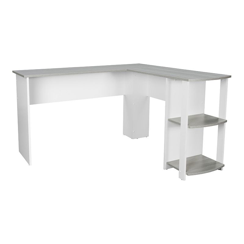 Techni Mobili Modern L-Shaped Desk with Side Shelves, Grey