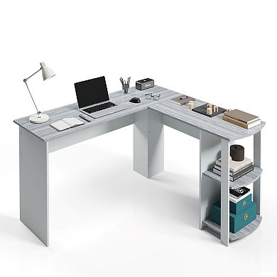 Techni Mobili Modern L-Shaped Desk with Side Shelves