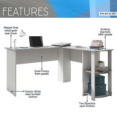 Techni Mobili Modern L-Shaped Desk with Side Shelves
