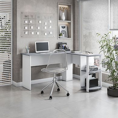 Techni Mobili Modern L-Shaped Desk with Side Shelves