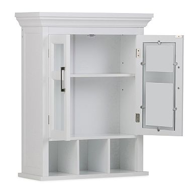 Simpli Home Avington Two-Door Wall Bath Cabinet with Cubbies