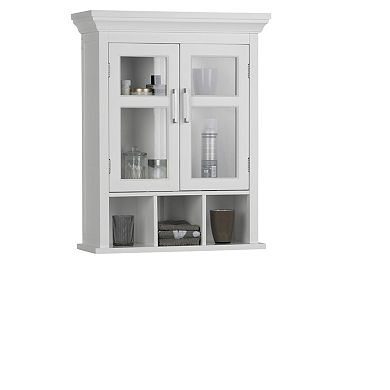 Simpli Home Avington Two-Door Wall Bath Cabinet with Cubbies