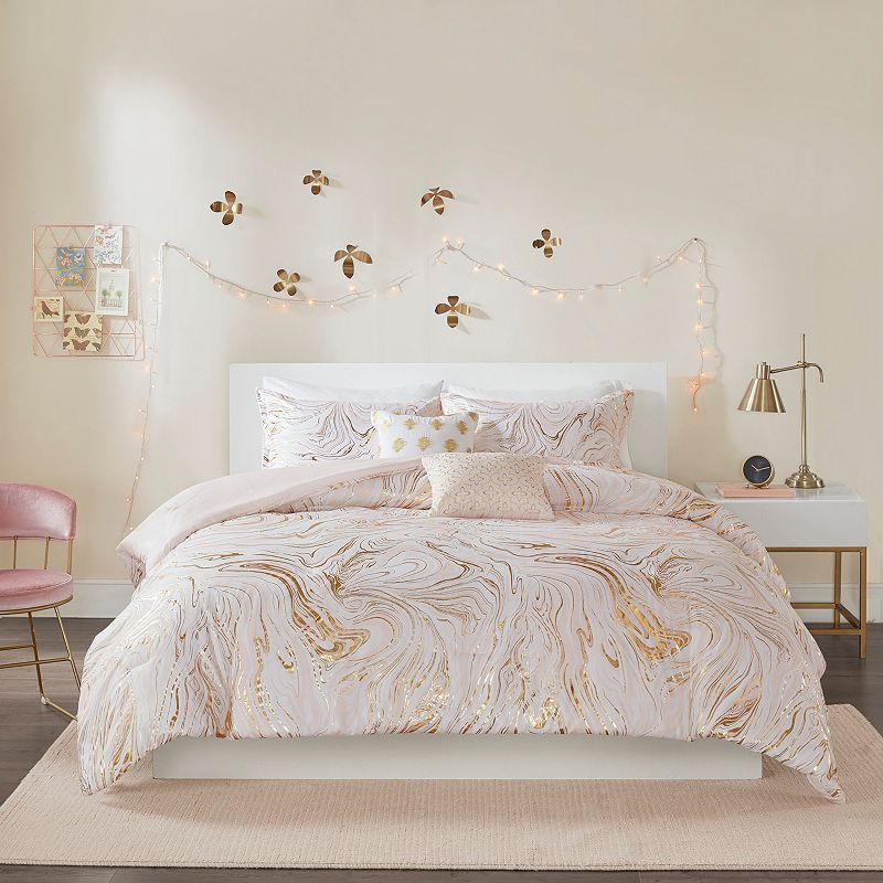 Intelligent Design Natalia Metallic Printed Comforter Set, Pink, King
