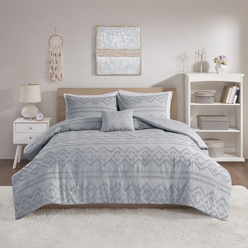 Intelligent Design Whitney Solid Clipped Jacquard Duvet Cover Set with Thro