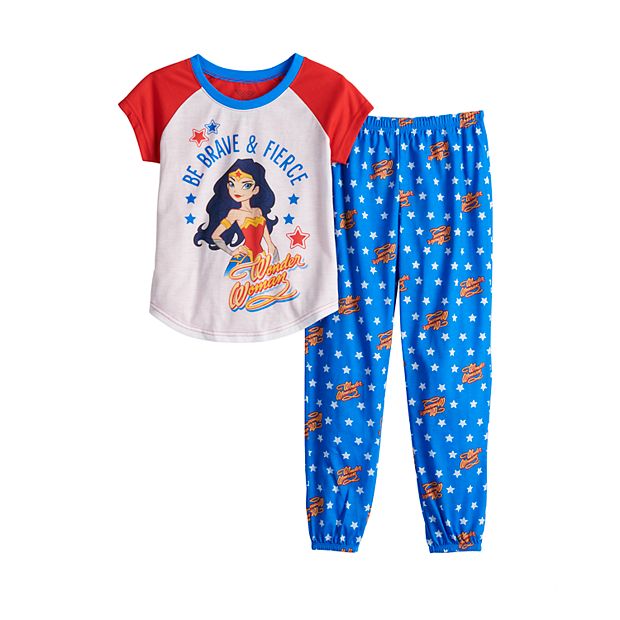 Girls 6 12 Wonder Woman Top Bottom Pajama Set