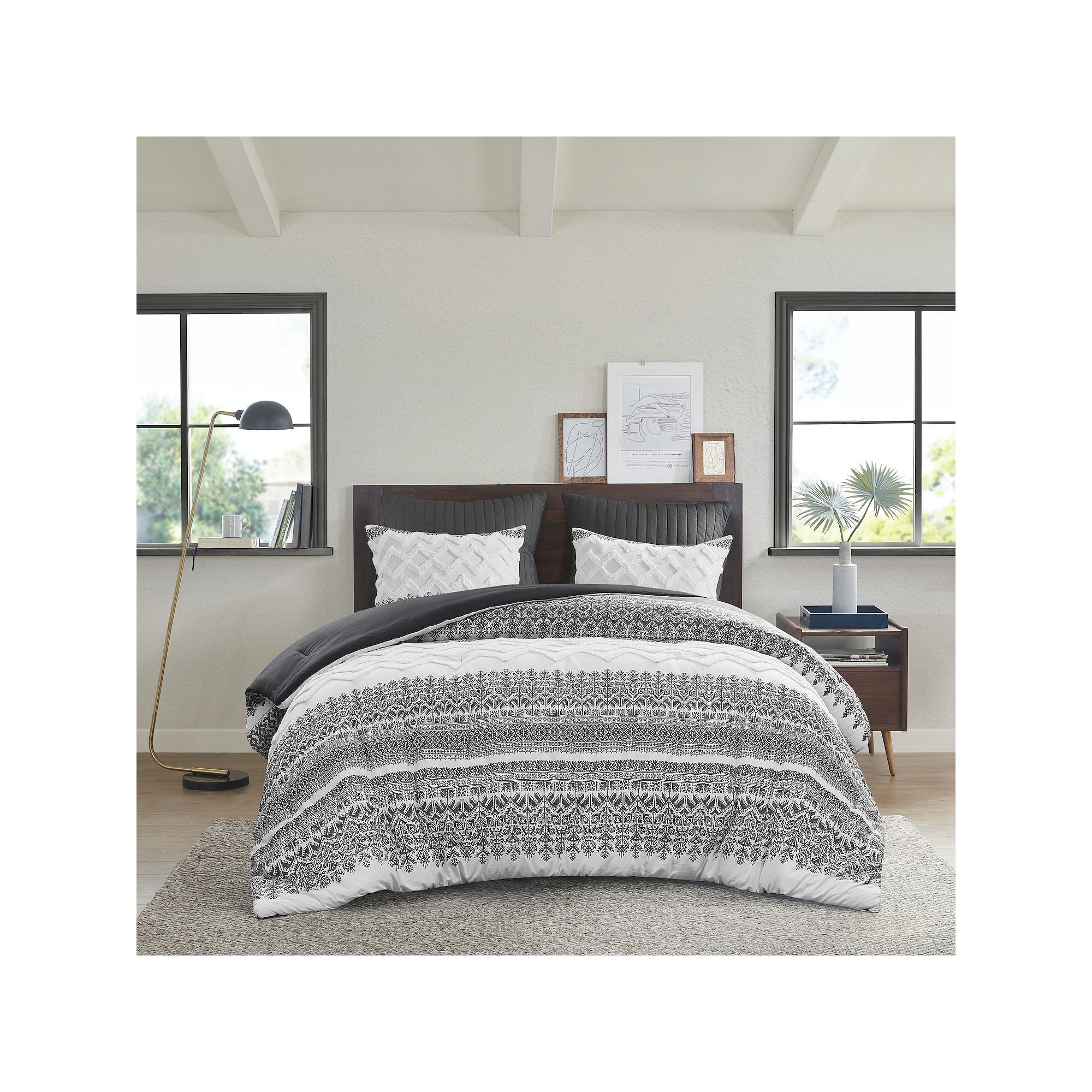 INK+IVY Mila 3-Piece Chenille Tufted Cotton Comforter Set with Shams, Gray