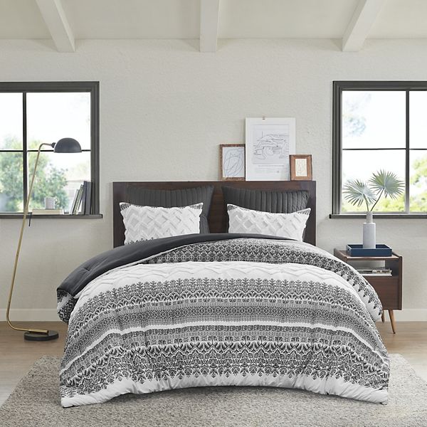 3pc Full/Queen Mila Cotton Comforter Set with Chenille Tufting Gray - Ink+Ivy