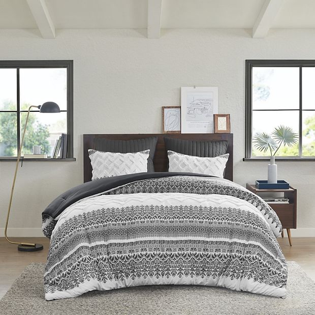 3pc King/California King Mila Cotton Duvet Cover Set with Chenille Tufting  Taupe - Ink+Ivy