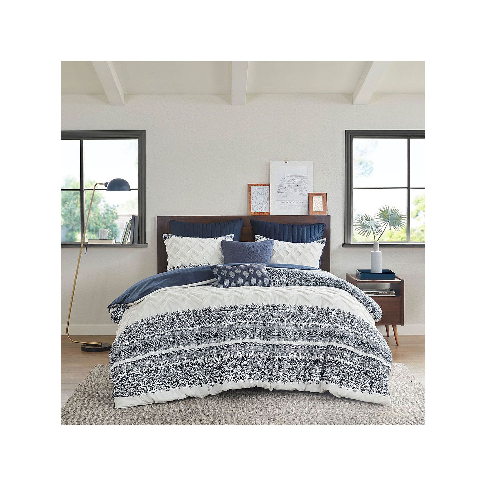INK+IVY Mila 3-Piece Cotton Chenille Tufted Duvet Cover Set with Shams, Blu