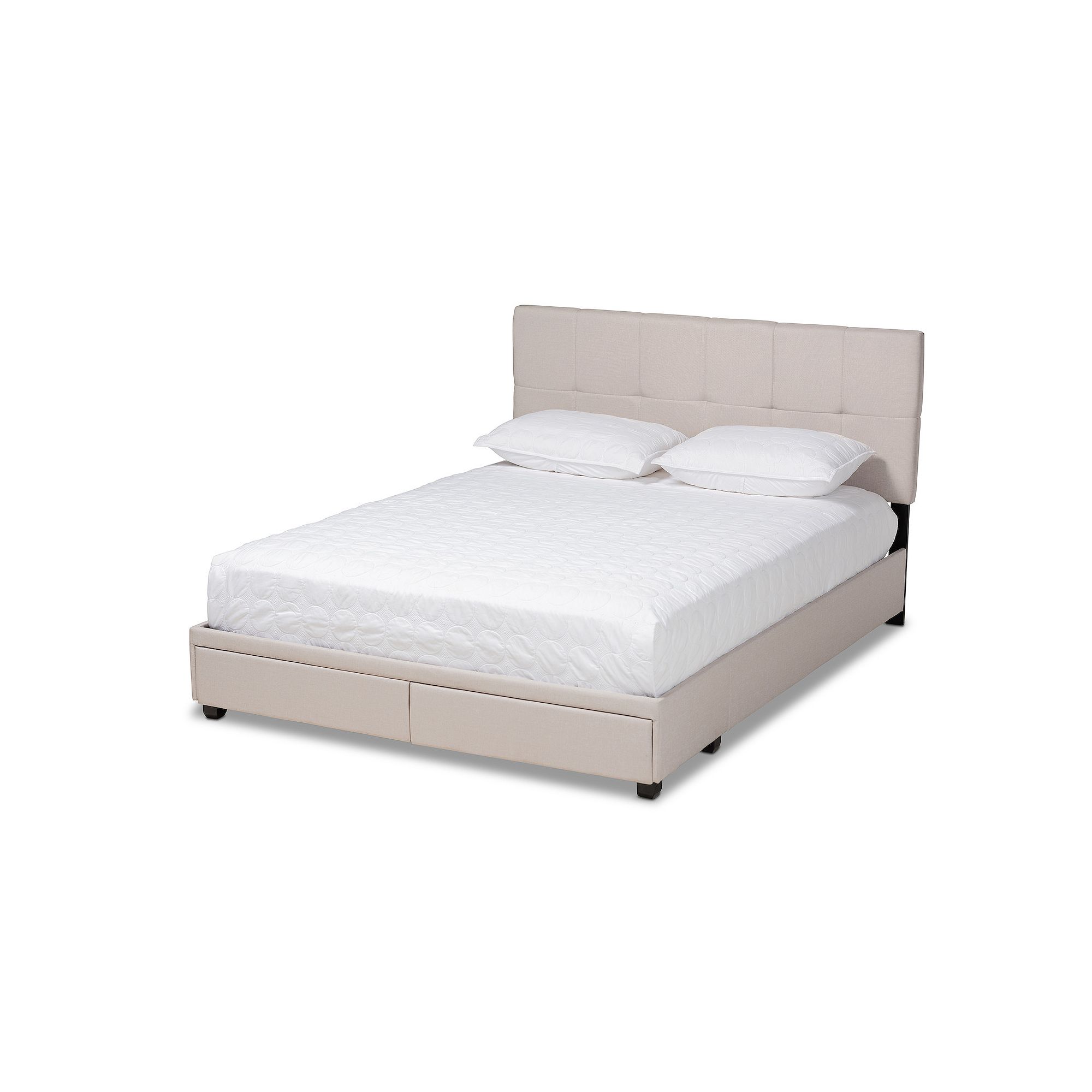 Baxton Studio Netti Tufted Storage Bed, Beige Khaki