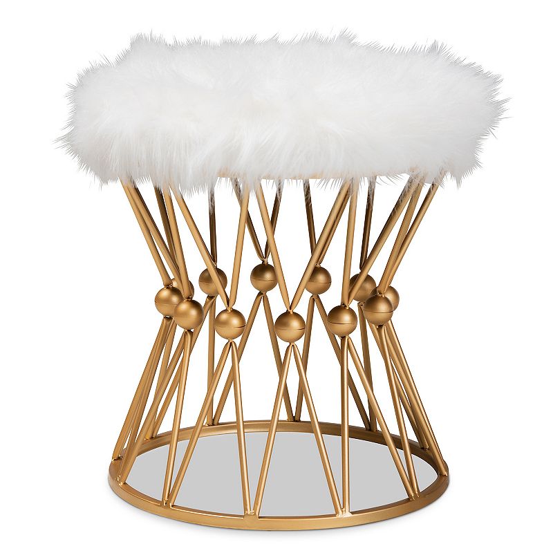 Baxton Studio Leonie Faux Fur Ottoman, White