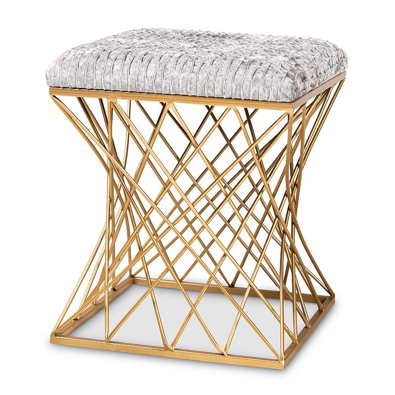 Baxton Studio Fiore Textured Ottoman, White