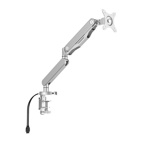 Single Monitor Arm with Dual USB 3.0 Port in Silver Aluminum Finish