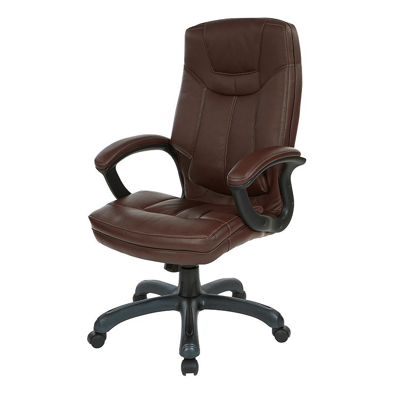 Office Star Products Executive Faux Leather High Back Chair, Brown