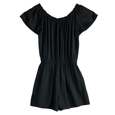 Juniors' SO® Flutter Off-the-Shoulder Romper