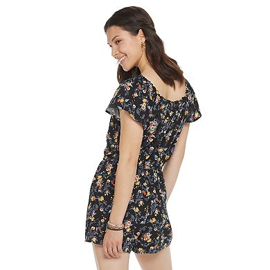 Juniors' SO® Flutter Off-the-Shoulder Romper