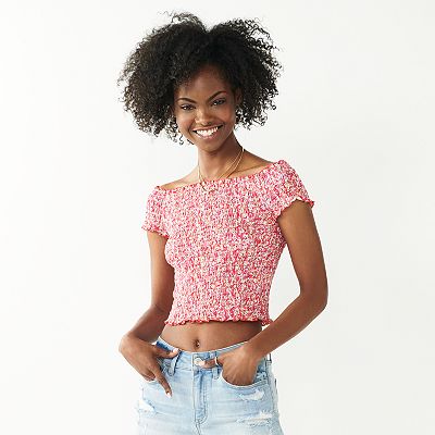 Juniors SO Smocked Off the Shoulder Top