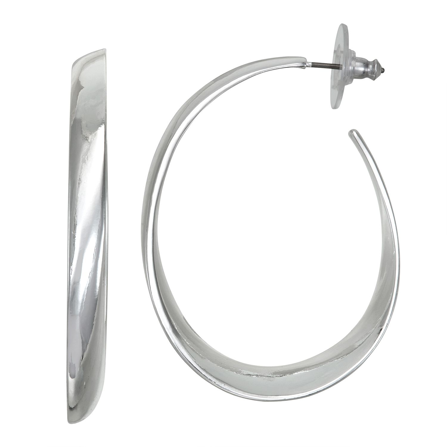 Nine West Silver Tone Twisted C-Hoop 